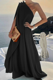 Casual Solid Patchwork One Shoulder Straight Dresses(4 Colors)