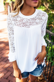 Casual Solid Lace O Neck Tops