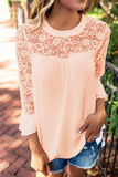 Casual Solid Lace O Neck Tops