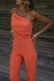 Casual Solid Patchwork One Shoulder Regular Jumpsuits(5 Colors)