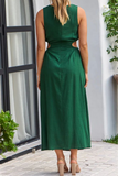 Casual Solid Hollowed Out O Neck Waist Skirt Dresses(5 Colors)