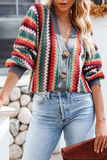 Casual Striped Patchwork Cardigan Collar Sweater