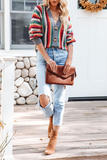 Casual Striped Patchwork Cardigan Collar Sweater