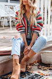 Casual Striped Patchwork Cardigan Collar Sweater