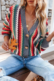 Casual Striped Patchwork Cardigan Collar Sweater