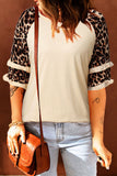 Casual Print Leopard Patchwork O Neck T-Shirts(5 Colors)