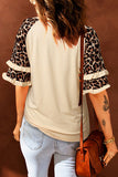 Casual Print Leopard Patchwork O Neck T-Shirts(5 Colors)