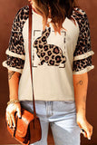 Casual Print Leopard Patchwork O Neck T-Shirts(5 Colors)