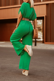 Casual Solid Patchwork V Neck Straight Jumpsuits(5 Colors)