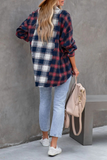 Casual Plaid Patchwork Turndown Collar Blouses