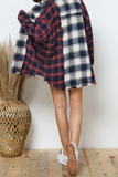 Casual Plaid Patchwork Turndown Collar Blouses