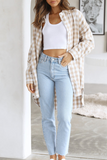 Casual Plaid Patchwork Turndown Collar Tops(5 Colors)