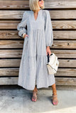 Casual Striped V-Neck Pocket Maxi Dress