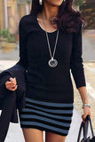 Casual Striped Print Patchwork O Neck A Line Dresses(5 Colors)