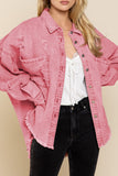 Fashion Solid Ripped Make Old Turndown Collar Long Sleeve Loose Denim Jacket(5 Colors)