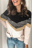 Casual Color Block Contrast O Neck Sweaters(5 Colors)