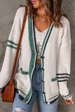 Fashion Plaid Striped Contrast V Neck Cardigans