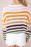 Fashion Sweet Striped Patchwork O Neck Tops