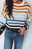 Fashion Sweet Striped Patchwork O Neck Tops