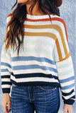 Fashion Sweet Striped Patchwork O Neck Tops