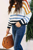 Fashion Sweet Striped Patchwork O Neck Tops