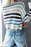 Fashion Sweet Striped Patchwork O Neck Tops