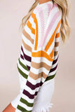 Fashion Sweet Striped Patchwork O Neck Tops