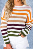 Fashion Sweet Striped Patchwork O Neck Tops