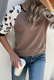 Casual Leopard Patchwork O Neck Tops