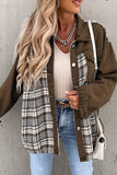 Street Plaid Striped Patchwork Pocket Turndown Collar Outerwear(6 Colors)