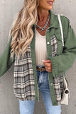 Street Plaid Striped Patchwork Pocket Turndown Collar Outerwear(6 Colors)