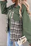 Street Plaid Striped Patchwork Pocket Turndown Collar Outerwear(6 Colors)