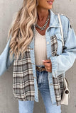 Street Plaid Striped Patchwork Pocket Turndown Collar Outerwear(6 Colors)