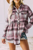 Casual Plaid Buckle Buttons Turndown Collar Tops(5 Colors)