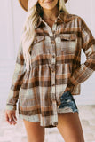 Casual Plaid Buckle Buttons Turndown Collar Tops(5 Colors)