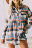 Casual Plaid Buckle Buttons Turndown Collar Tops(5 Colors)