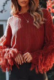 Casual Solid Tassel O Neck Sweaters(4 Colors)