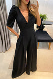 Casual Solid Color V Neck Jumpsuits(2 Colors)