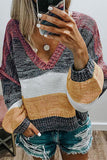 Casual Sweet Color Block Patchwork V Neck Sweaters(4 Colors)