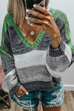 Casual Sweet Color Block Patchwork V Neck Sweaters(4 Colors)