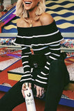 Street Daily Striped Flounce Off the Shoulder Sweaters