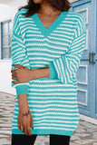 Plaid Striped Patchwork V Neck Long Sleeve Dresses(3 Colors)