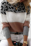 Casual Leopard Color Block Contrast O Neck Sweaters(5 Colors)