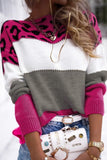 Casual Leopard Color Block Contrast O Neck Sweaters(5 Colors)