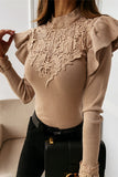 Elegant Solid Lace Half A Turtleneck Tops