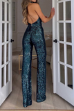 Daily Solid Sequin Halter Sleeveless Bootie Jumpsuit(5 Colors)