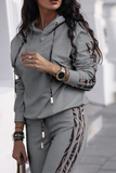 Street Solid Patchwork Hooded Collar Long Sleeve Two Pieces(4 Colors)