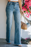 Street Solid Patchwork High Waist Straight Denim Jeans