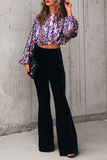 Street Patchwork Sequins O Neck Tops