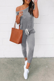 Casual Solid Draw String One Shoulder Skinny Jumpsuits(4 Colors)